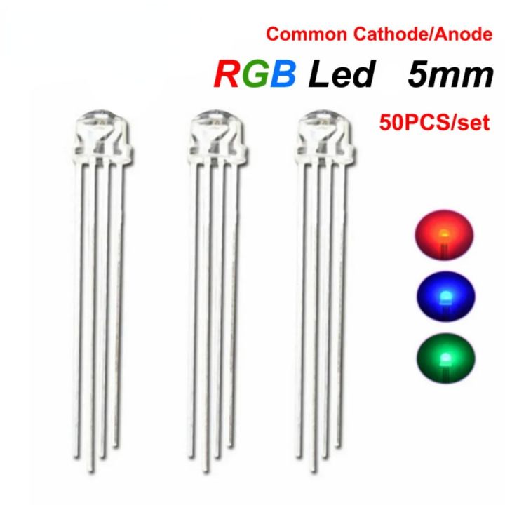 50pcs F5 LED Diode RGB Cathode/Anode Leds 5mm Straw Hat Light Emitting ...