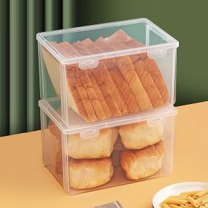 【Local Stock】Bread Container 1Pcs Plastic Toast For Refrigerator Cake with lid Storage Box Kitchen Food Organizer Box