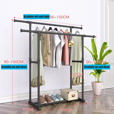 Single/Double Pole Clothes Hanging Rack with Wheels Laundry Organizer Cloth Hanger Rak Baju Murah Rak Pengering Pakaian