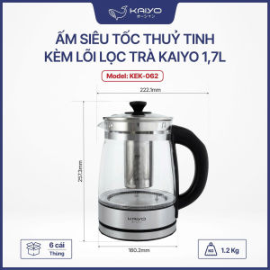 Ấm Siêu Tốc Thuỷ Tinh Borosilicate Kaiyo KEK-062 Kèm Lọc Trà Có Điều Chỉnh Nhiệt Độ Size 1.7L