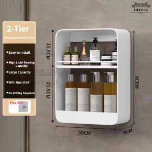 [SG Seller]Large Capacity Wall Mounted Bathroom Organizer Punch Free Shower Shelf for Toiletries & Cosmetics