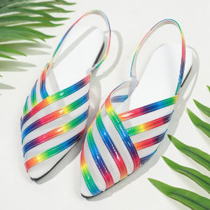Free Shipping 2026 New Style Flat Mesh Open-Toe Sandals Colorful Large-Size Pointed-Toe Sandals For Women Summer Collection