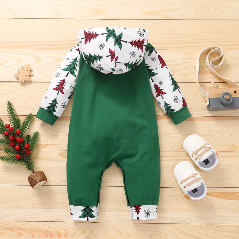Unioomph Baby Christmas Printed Romper Long Sleeve Hooded Jumpsuit