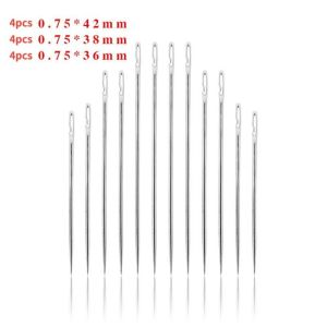 MMLUCK 12Pcs Lỗ bên Kim mù Nhiều kích cỡ Thép không gỉ Kim Khâu Dụng cụ cầm tay Dễ ren Kim ren Người già