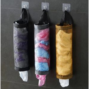 Kitchen plastic bag storage Dispenser Hanging Trash Bag Holder Wall Mounted Shopping Bag Collector Kitchen Garbage Organizer