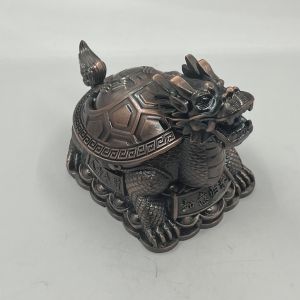Asbak Logam Gaya Retro Naga Penyu Besar Dengan Tutup Flip Anti Angin