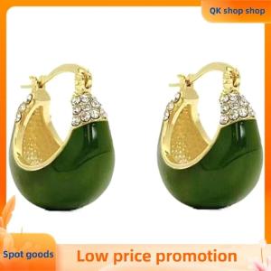✨QK shop✨ 1Pair Korean Trendy Green Drip Oil Zircon Earrings For Women Simple Irregular Geometric Dangle Earring Party Personality Jewelry