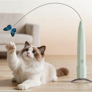 OUTOPEN USB Rechargeable Automatic Cat Teaser Suction Cup Base 360° Rotation Cat Teasing Stick Cat Wands Long Battery Life Interactive Pet Toy Kitten Play