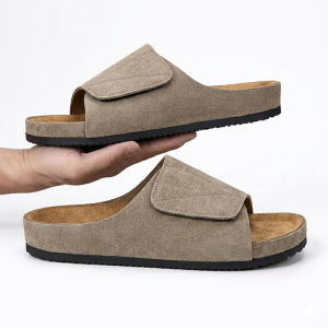 Sandals For Men Light Summer Slippers Adjustable Strap Non Slip Soft Suede Cork Slippers Size 39-45