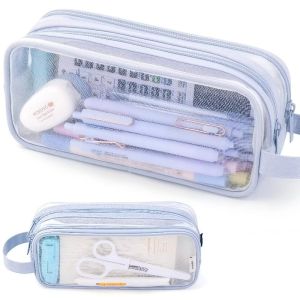Transparent Mesh Pen Bag for Carrying Student Exam SuppliesLarge Capacity Storage for StationerySimple Design Pen Case
