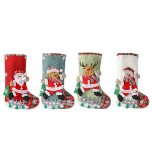 Chicmine 4pcs Christmas Candy Bags Large Capacity Sock 3D Santa Snowman Elk Christmas Treat Bags Stockings Gift Hanging Socks for Christmas Tree Garden