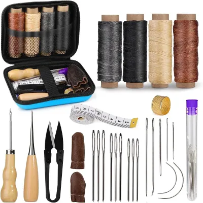 Leather Sewing Tools Kit With Waxed Thread And Needles Awl Professional DIY Leather Handmade Craft Accessories Set