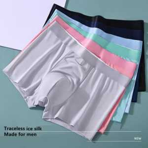 3Pcs Celana Dalam Boxer Pria Seamless Ice Silk Solid Color Men