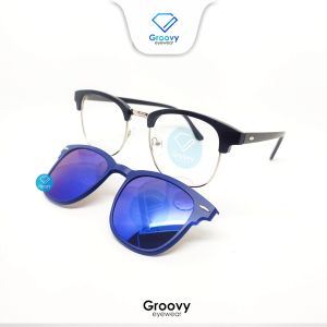 Groovy Eyewear - Kacamata Dylan Clip On Club Master Minus Bluecromic Antiradiasi Gadged Hp Polarized Hitam Sunglass