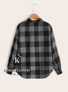 Kemeja Flanel Anak Perempuan Korean Style / Atasan Lengan Panjang Model Kotak-kotak untuk Anak Cewek