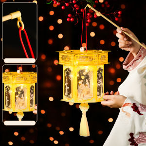 Mid Autumn Festival Handmade DIY Hexagon Lantern Portable Glowing Rabbit Fairy LED Night Light Home Party Decoration Props