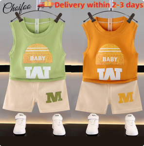 ChoiFoo Choifoo สูทสองชิ้นสำหรับฤดูร้อนเสื้อกั๊กเด็กเหมาะกับเด็กผู้ชายและแขนกุดสำหรับเด็กผู้หญิงเสื้อและกางเกงขาสั้นเกาหลี