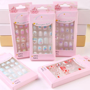 BEAUTYLADIES Bunny Flower Children Christmas False Nails Bowknot Snowflake Snowman Kids Fake Nail Extension Colorful Full Cover Nail Tips Kids Cartoon Fake Nails Christmas Party