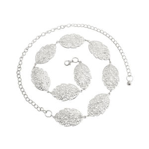 Leaf Shaped Hollow Metal Chain Belt for Women Elegant Gold Silver Color Ladies Waistband Fashion Dress Waist Belt for Party Jewelry Dress Metal Chain Belt