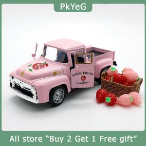[COD] PkYeG KITCHEN Strawberry Decor 5 Inch Vintage Truck With Mini Fake Strawberries And Wooden Crate Farmhouse Tiered Tray Decor
