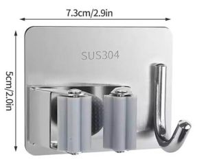 Stainless Steel Adhesive Wall Mounted Hooks Mop Clip Broom Hanger Holder Organizer Hanging Rack Bathroom Accessories