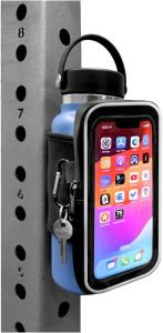 Maxby Magnetic Water Bottle Sleeve with Phone Pouch for Gym Touchscreen Access Key Clip Fits Most 20 to 40 oz Bottles Attaches to Metal Gym Equipment Keeps Bottle Off the Floor and within Reach