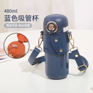 [Local Seller] 316 Stainless Steel 480ML Thermal Bottle with Strap Thermos Mug with Straw Portable Vacuum Flasks Thermo Water Bottle