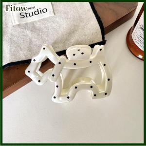 Fitow White Polka Dot Dog Bow Shark Clip Elegant Large Hair Claws Simple Korean Style Fashionable Hair Accessories