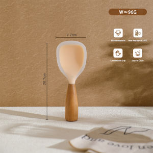 Vision Standable Rice Spoon Non-Stick Rice Scoop Silicone Rice Shovel Wooden Handle Rice Paddle Serving Utensils - Heat-Resistant Odor-Free for Easy Cooking