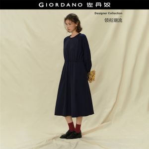Giordano Women Drawstring waist rib spliced dress Free Shipping 18465231