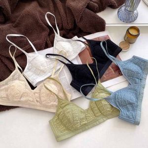 TANFU Shockproof Wireless Deep V Bra Anti-sagging Sweet Underwear for Women Breathable Lingerie Lace Mesh Bra Girls