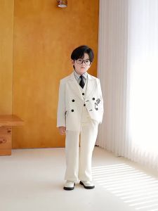 Kids Suit Set Vintage Star-Embroidered Flower Boy Wedding Birthday Party Tuxedo Formal Boys Piano Host Performance Costume 10 Y2026