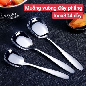 Muỗng Cơm Inox304 Không Gỉ Đầu Vuông Đáy Phẳng LOẠI DÀY Thìa Cơm Thìa Súp Inox304 Tráng Gương Đánh Bóng Sáng Mịn Bo Tròn