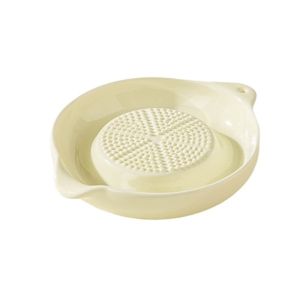 GUHEHARD Round Ceramic Ginger Grater Manual Flow Guide Port Porcelain Carrot Grinding Dish Simple Style with Hanging Hole Garlic Shredding Plate Household Kitchen
