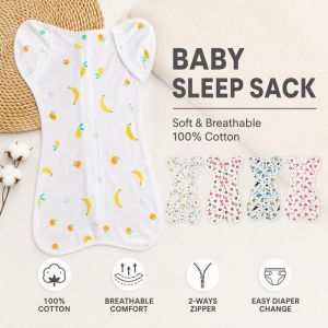 Sleeveless Baby Sleeping Bag Swaddle 100 Cotton Soft 2 Way Zip 0/6 Month Newborn Easy Diaper Change