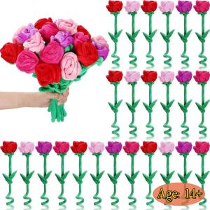 10-30Pcs Plush Rose Flower Stuffed Flower Bendable Stems Plush Bouquet Toy Soft Rose Flower for Classroom Girl Girlfriend Wife
