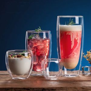 UNQCSA Drinking 80~650ml Double Wall Drinkware Heat Resistant Handmade Glass Cup Espresso Coffee Cup Beer Mug Glass Mug