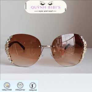 (Video+Ảnh Thật) Kính Nữ Thời Trang Cao Cấp Tròng Viền Đính Đá NâuTinh Cực Sang Chảnh Thời Thượng