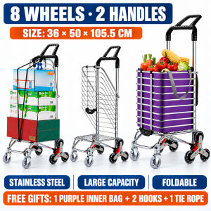 Foldable Grocery Shopping Cart Heavy‑Duty Aluminum 8‑Wheel Trolley Portable Pushcart for Home Grocery Outdoor Use