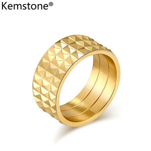 Kemstone Stainless Steel Exaggerated 10mm Rhombus Male Rings Silver Gold Plated Black Ring Mens Jewelry