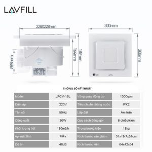 Quạt hút âm trần Lavfill LFCV-12LS/16LS cảm biến chuyển động chạy êm độ ồn thấp bảo hành 36 tháng