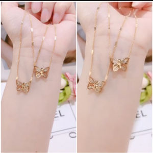 kalung liontin kupu gold titanium wanita tahan luntur dan karat