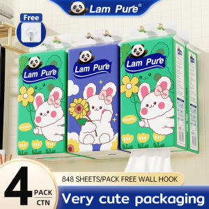 【4 Packs】LamPure 4-Pack Cute Bunny Hanging Tissue Baby-Friendly Tissue 4-Ply Ultra Soft 130mm × 170mm 848 Sheets 212 Pull