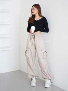 Cargo Pants Wanita Highwaist Loose Korean Style Jumbo - Celana kargo Wanita Terbaru