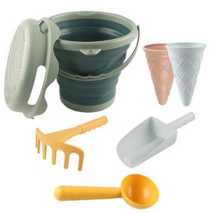 DOWNA 6PCS Nhiều màu sắc Bộ đồ chơi bãi biển Xô có thể thu gọn Nhựa Đồ chơi cát Sáng tạo Dễ dàng mang theo Bộ đồ chơi xô đựng cát Dành cho trẻ em