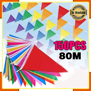 150Pcs 80 Meter Bendera Segitiga Warna Warni Bendera Kain Segitiga Bendera Hias Festival