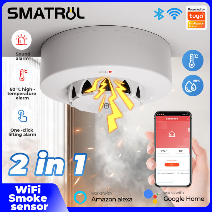 SMATRUL Tuya Wifi Smart Smoke Detector Fire Sensor Alarm, High Sensitivity Home Safety House