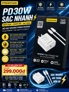 SẠC BỘ PISEN 30W TYPE C TO TYPE C TYPE C TO IP HỖ TRỢ SẠC NHANH CHO CÁC DÒNG ĐIỆN THOẠI