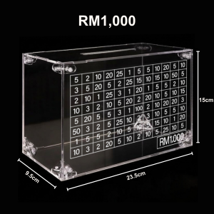 🐻DAILY2U🐻 Transparent Acrylic Money Box Handmade Reusable Piggy Bank Craft with Saving Money Goals Counter Store available in RM1000/RM2000/RM5000/RM10000