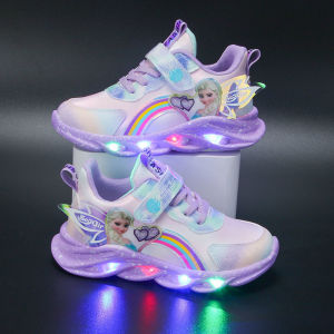 Sepatu Sneakers Anak Sekolah Perempuan/Cewek LED Lampu Motif ELSA Umur 1-7 Tahun Import Terbaru